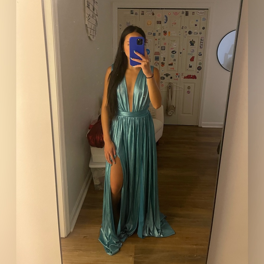 Romi Metallic Gown Blue Womens Size XS